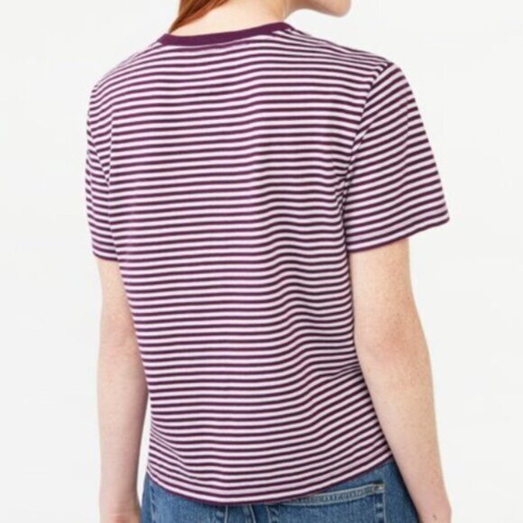 Free Assembly Women's Short Sleeve Crop Stripe Cotton Purple Box Tee size XS - Picture 2 of 6